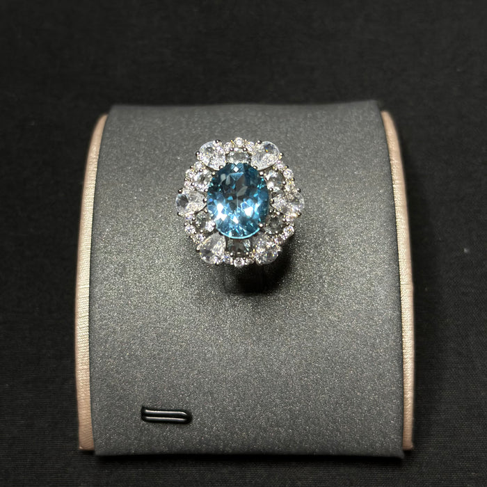 Natural blue topaz ice-queen ring