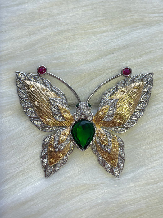 Gold silk butterfly jewel brooch