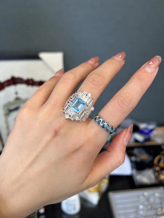 Natural blue topaz ring