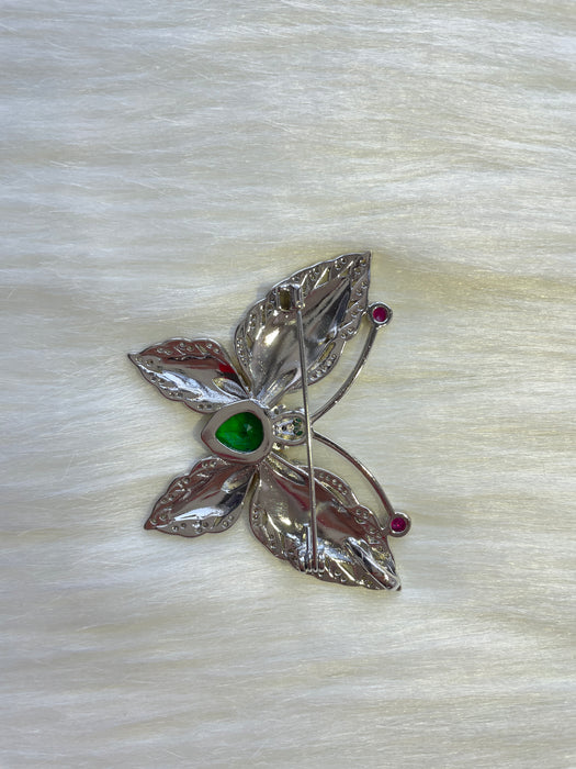 Gold silk butterfly jewel brooch