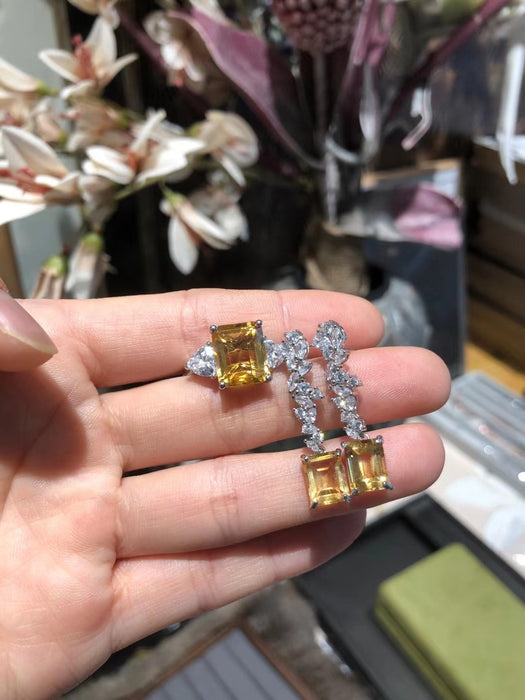 Natural yellow crystal earrings