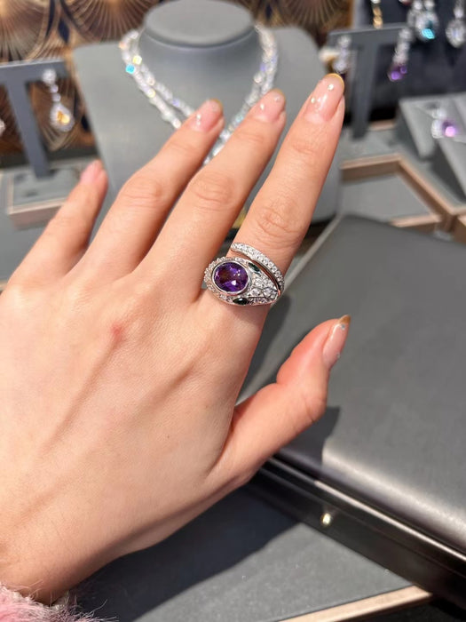 Natural amethyst snake head ring