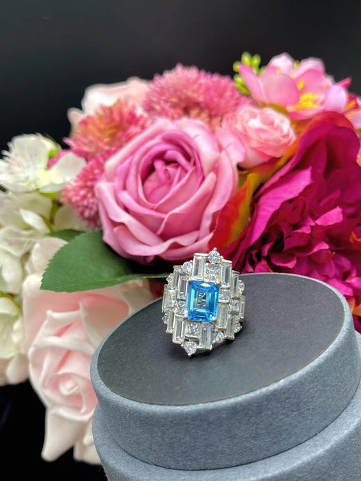 Natural blue topaz ring