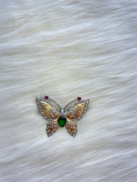 Gold silk butterfly jewel brooch