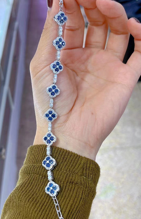 Natural four leaf clover sapphire bracelet