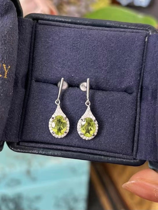 Natural green olivine earrings