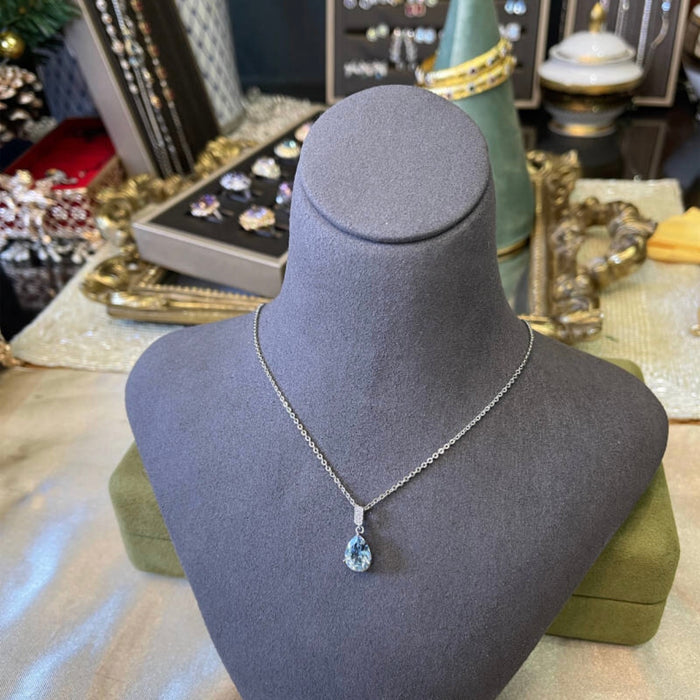 Natural water drop blue Topaz necklace